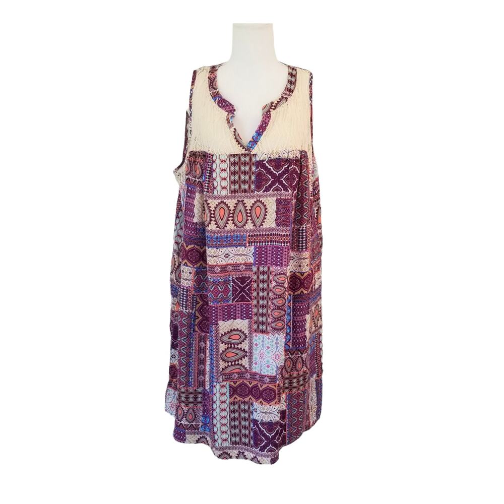 Living Doll Los Angeles Women's Paisley print dress with front lace Size 1X